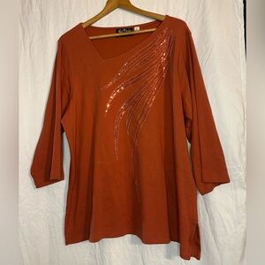 Bob Moche Wearable Art Women’s 3/4 Sleeve Top with Sequin Design Size 1X